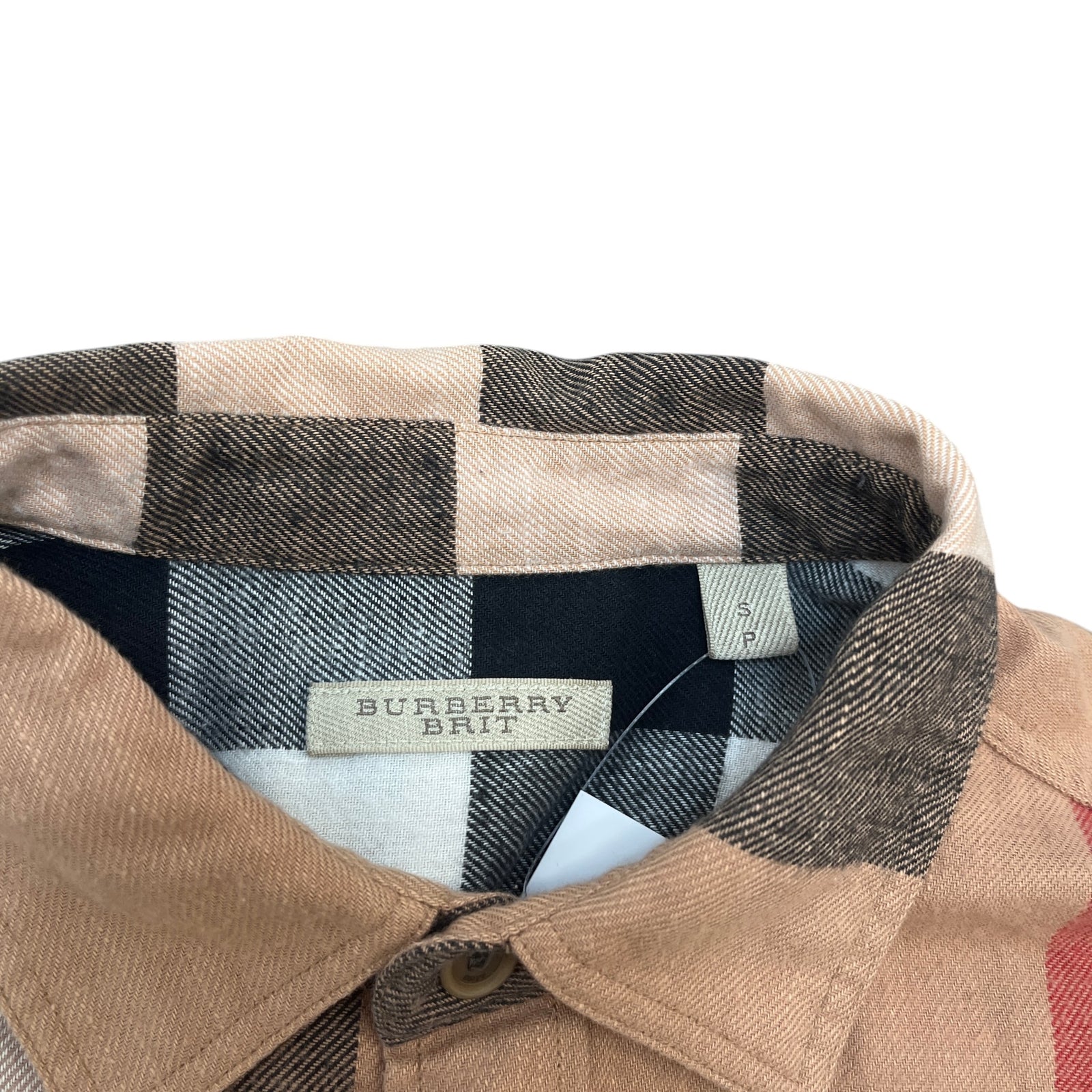 Men's Classic Check Shirt Beige Size S - Photo 6