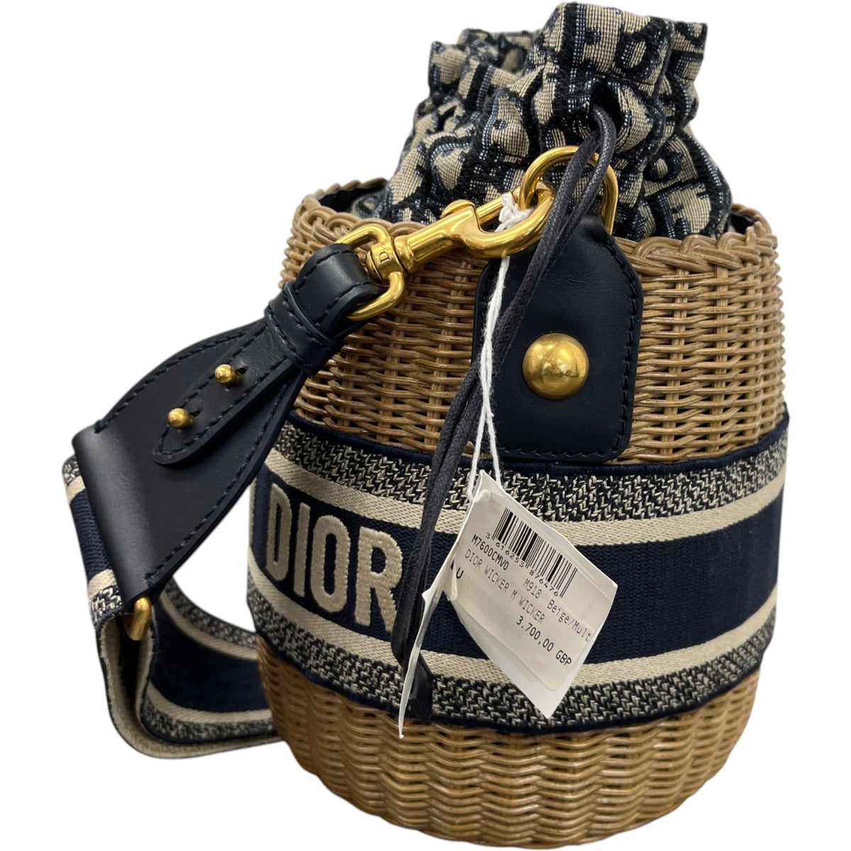 Women's Oblique Wicker Drawstring Bucket Handbag Beige - Photo 6