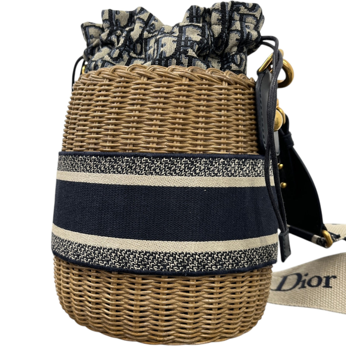 Women's Oblique Wicker Drawstring Bucket Handbag Beige - Photo 9