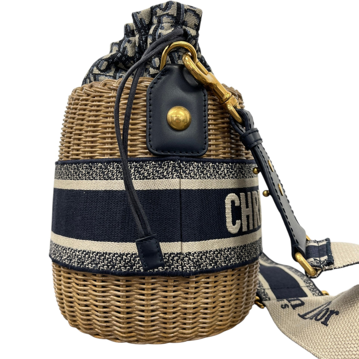 Women's Oblique Wicker Drawstring Bucket Handbag Beige - Photo 7