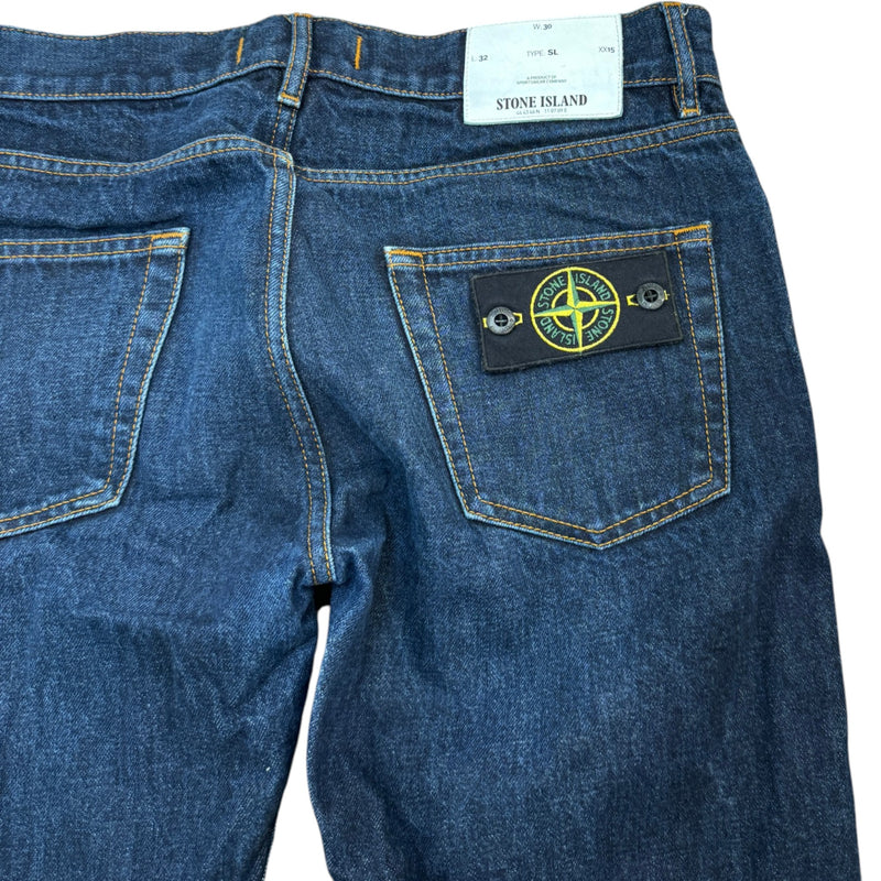 Men's Applique Logo Dark Wash Jeans Blue Size S / W30