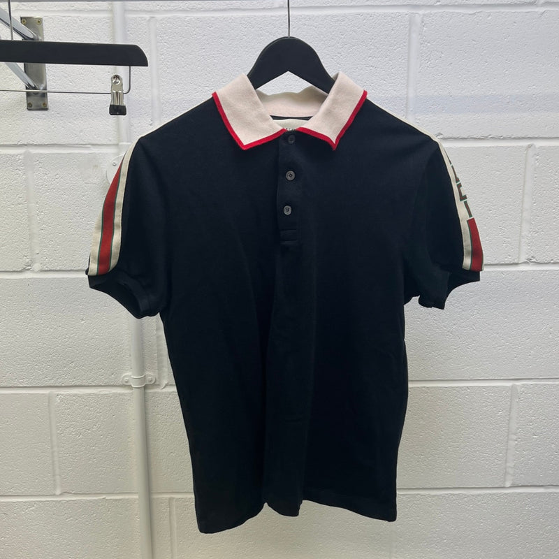 Men's Tape Logo Polo Shirt Black Size M