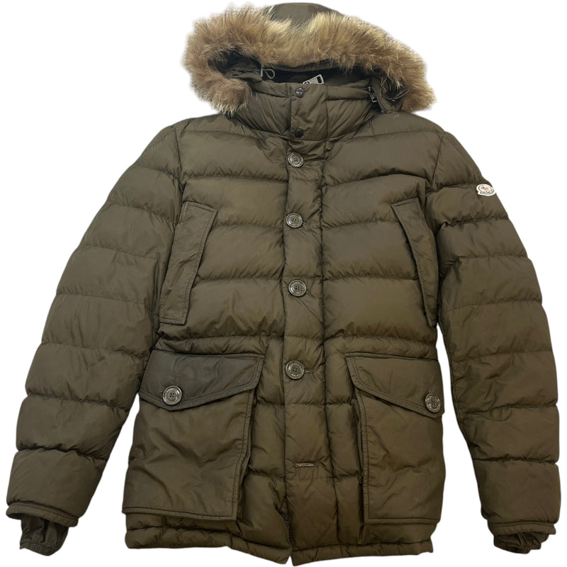 Moncler Men's Cluny Down Jacket Khaki Size 6 / 3XL