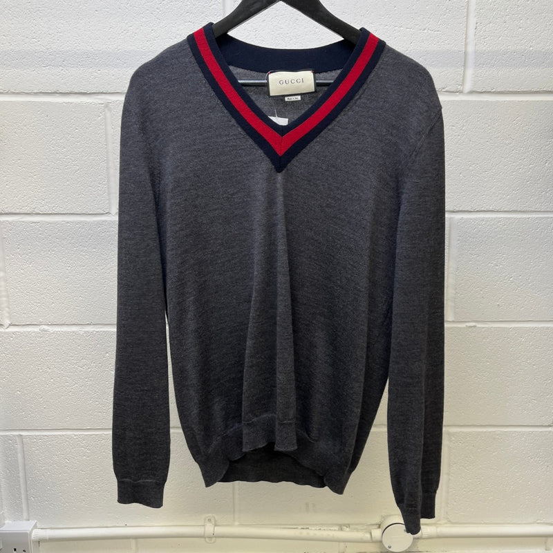 Men's V Neck Web Jumper Grey Size M
