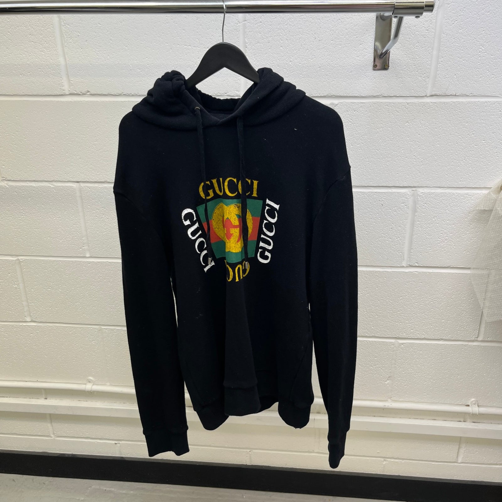 Men's Distressed Logo Print Hoodie Black Size XL - Photo 8