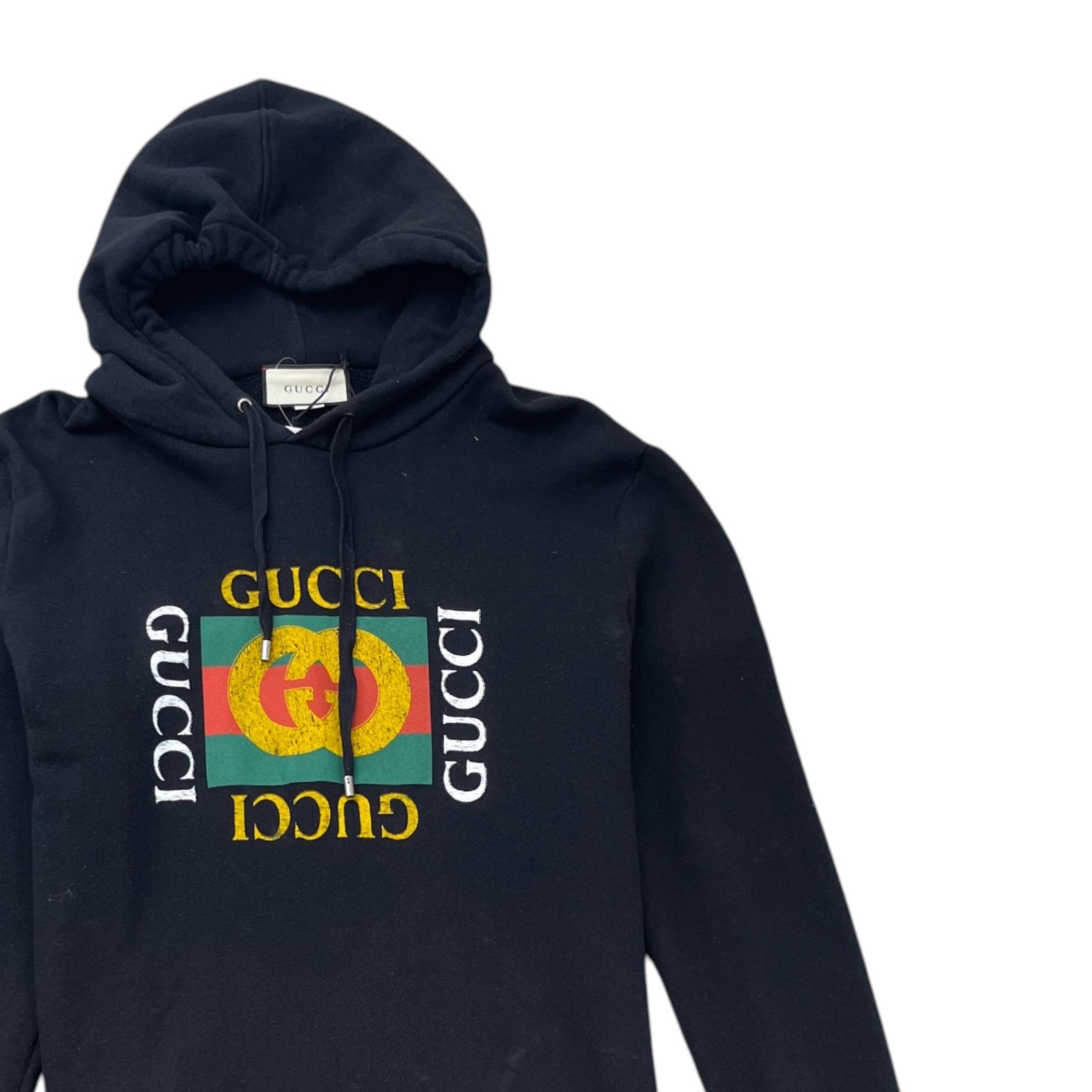 Men's Distressed Logo Print Hoodie Black Size XL - Photo 3