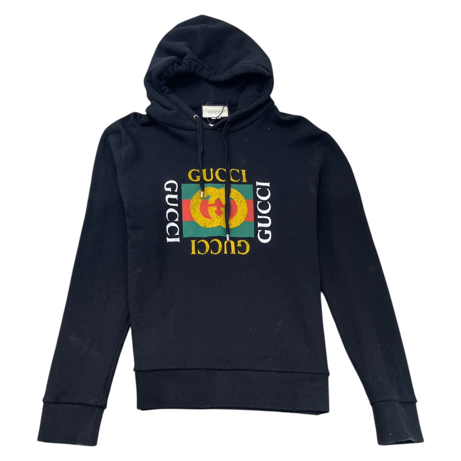 Men's Distressed Logo Print Hoodie Black Size XL - Photo 1