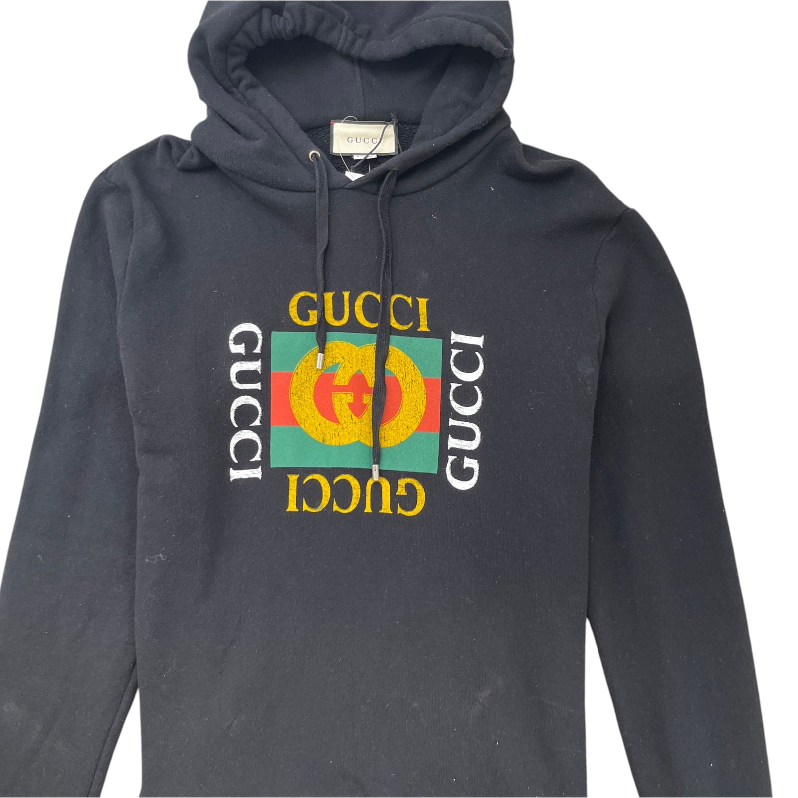 Men's Distressed Logo Print Hoodie Black Size XL - Photo 5