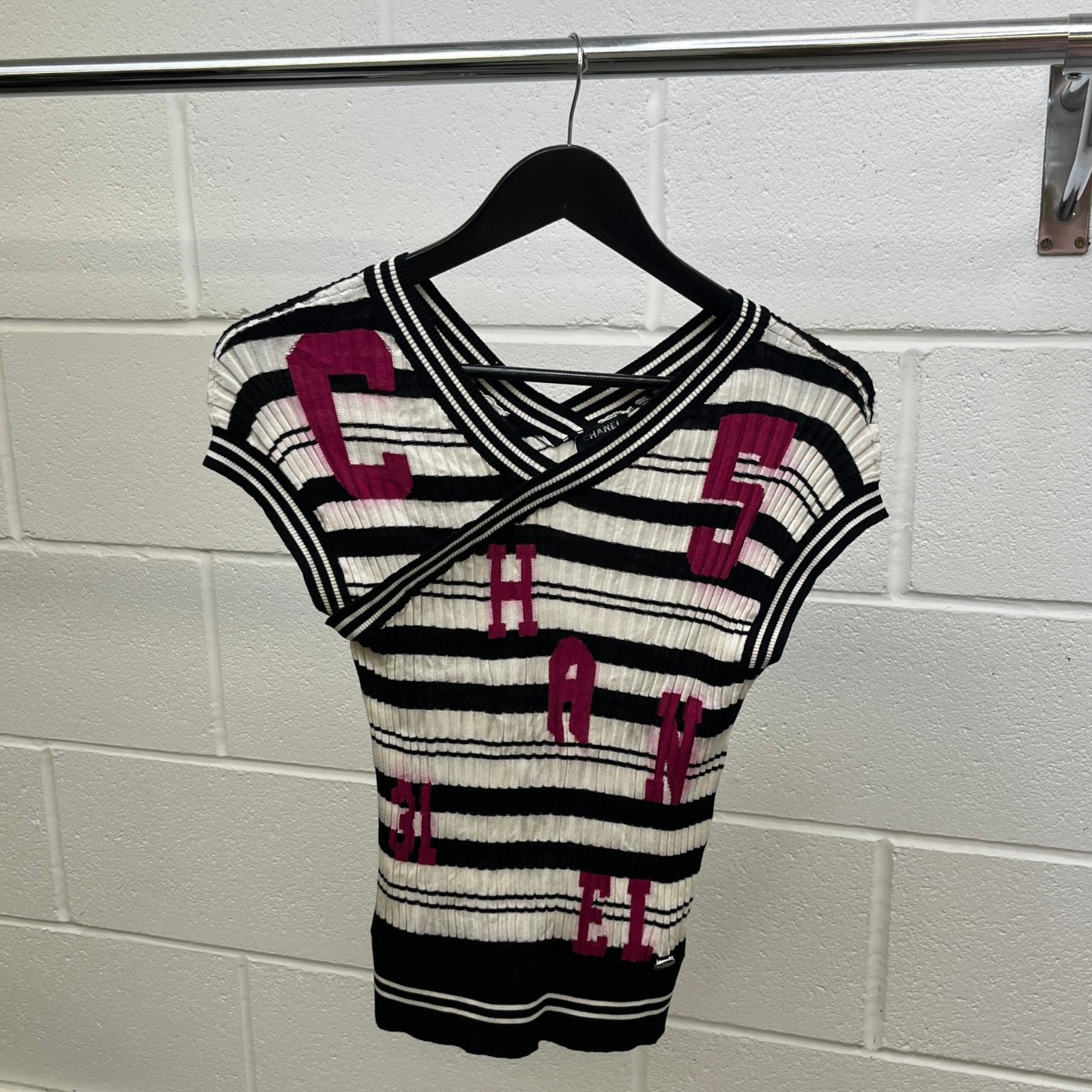 Women's Striped Logo Ribbed Knit Tank Vest White Size XS / UK 6 - Photo 10