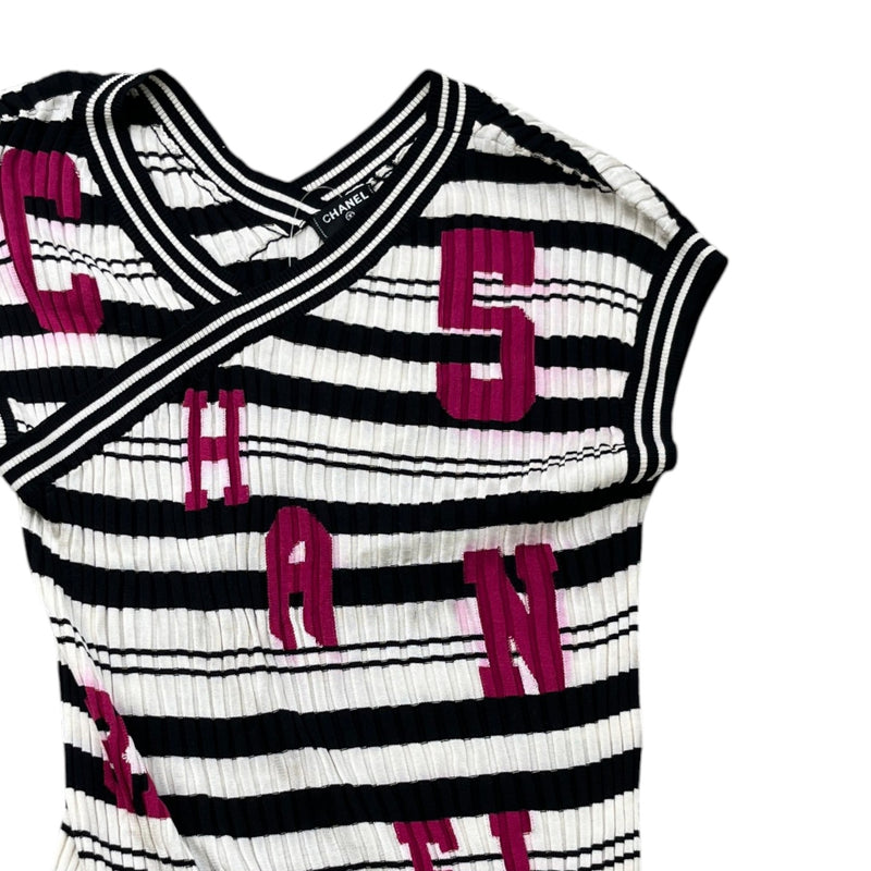 Women's Striped Logo Ribbed Knit Tank Vest White Size XS / UK 6