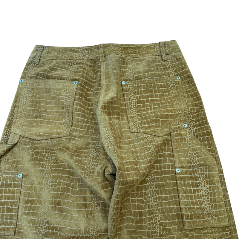 Men's Suede Double Knee Painter Croc Trousers Tan Size L / W34