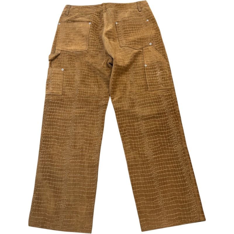 Men's Suede Double Knee Painter Croc Trousers Tan Size L / W34