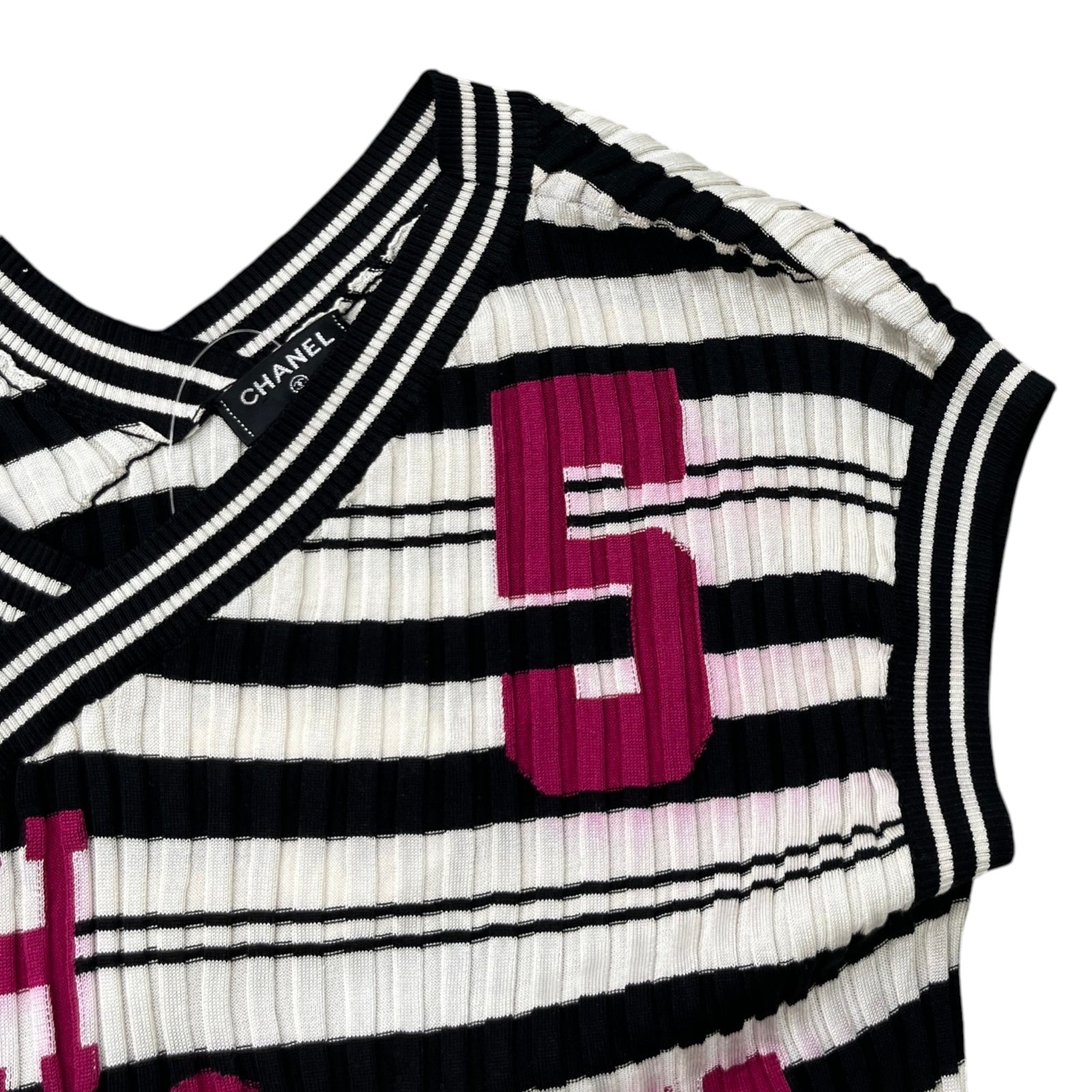 Women's Striped Logo Ribbed Knit Tank Vest White Size XS / UK 6 - Photo 7