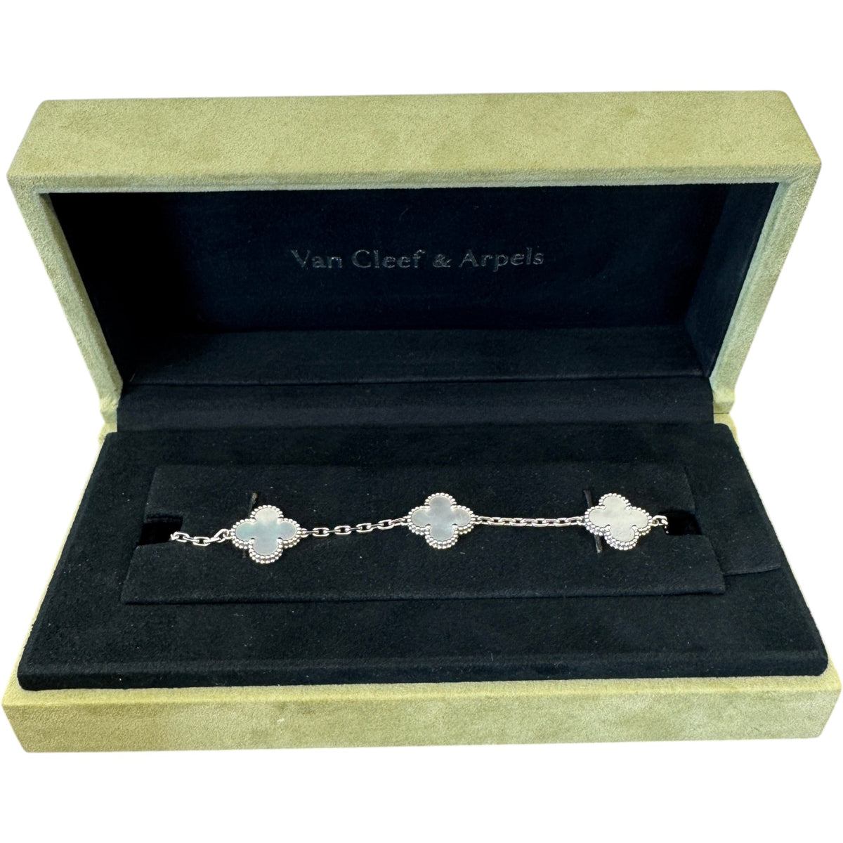 Women's White Gold Mother of Pearl 5 Motifs Vintage Alhambra Bracelet Gold - Photo 9