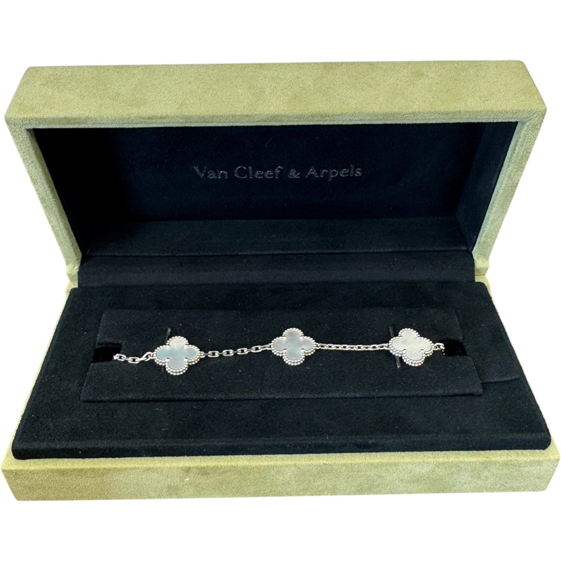 Women's White Gold Mother of Pearl 5 Motifs Vintage Alhambra Bracelet Gold