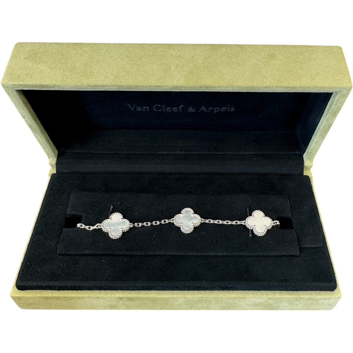 Women's White Gold Mother of Pearl 5 Motifs Vintage Alhambra Bracelet Gold - Photo 1