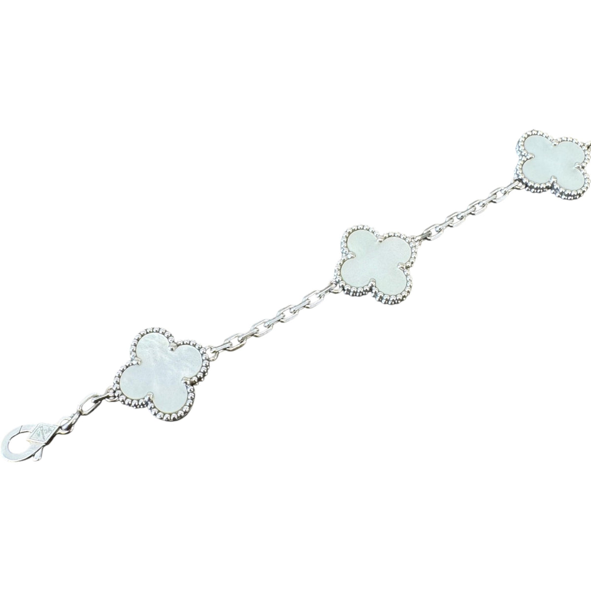 Women's White Gold Mother of Pearl 5 Motifs Vintage Alhambra Bracelet Gold - Photo 3