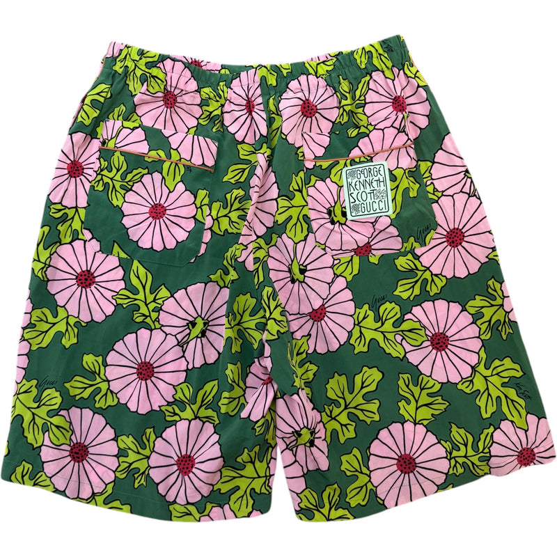 Men's X Ken Scott Floral Print Shorts Green Size M / W32