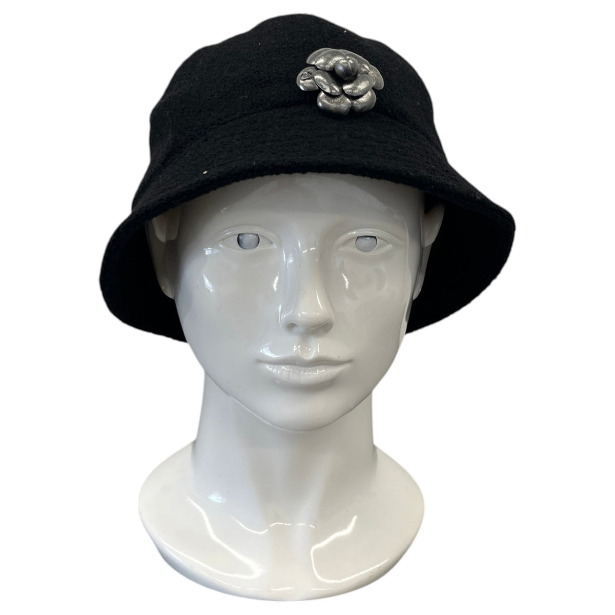 Women's Wool Metal Flower Bucket Hat Black Size L - Photo 2