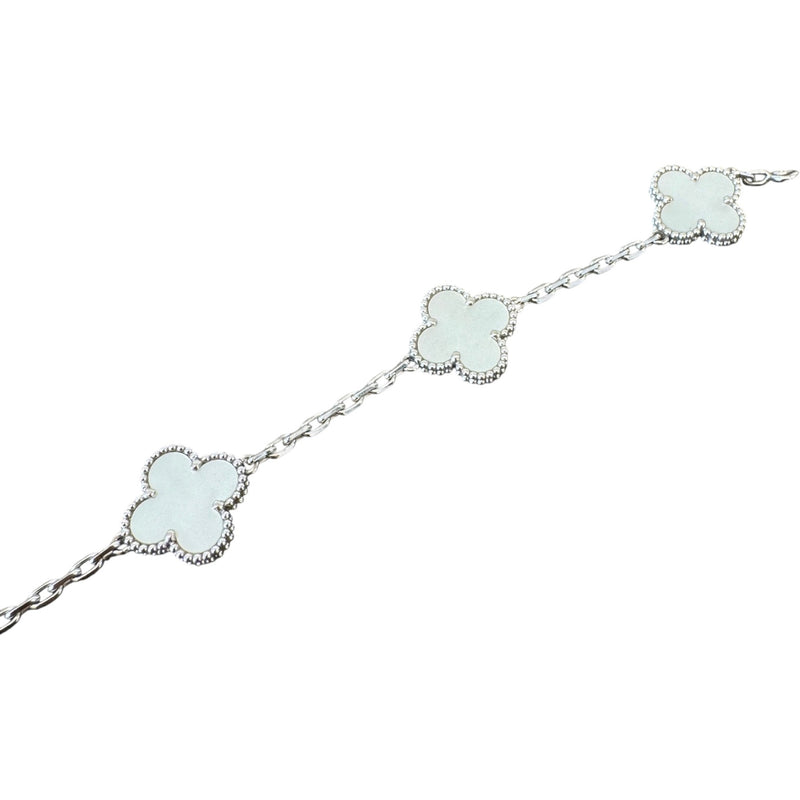 Women's White Gold Mother of Pearl 5 Motifs Vintage Alhambra Bracelet Gold