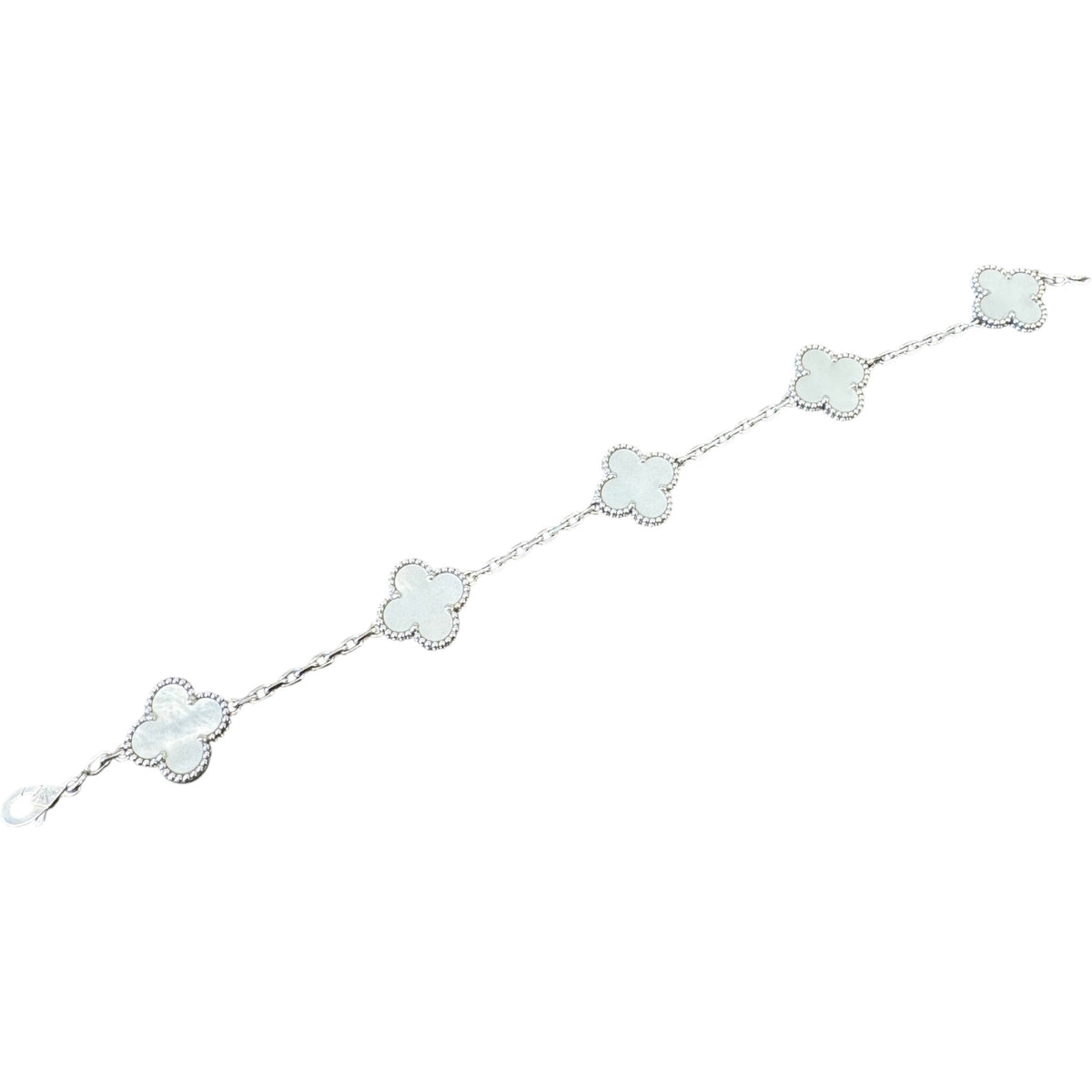 Women's White Gold Mother of Pearl 5 Motifs Vintage Alhambra Bracelet Gold - Photo 5