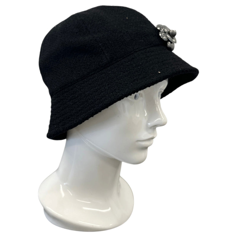 Women's Wool Metal Flower Bucket Hat Black Size L