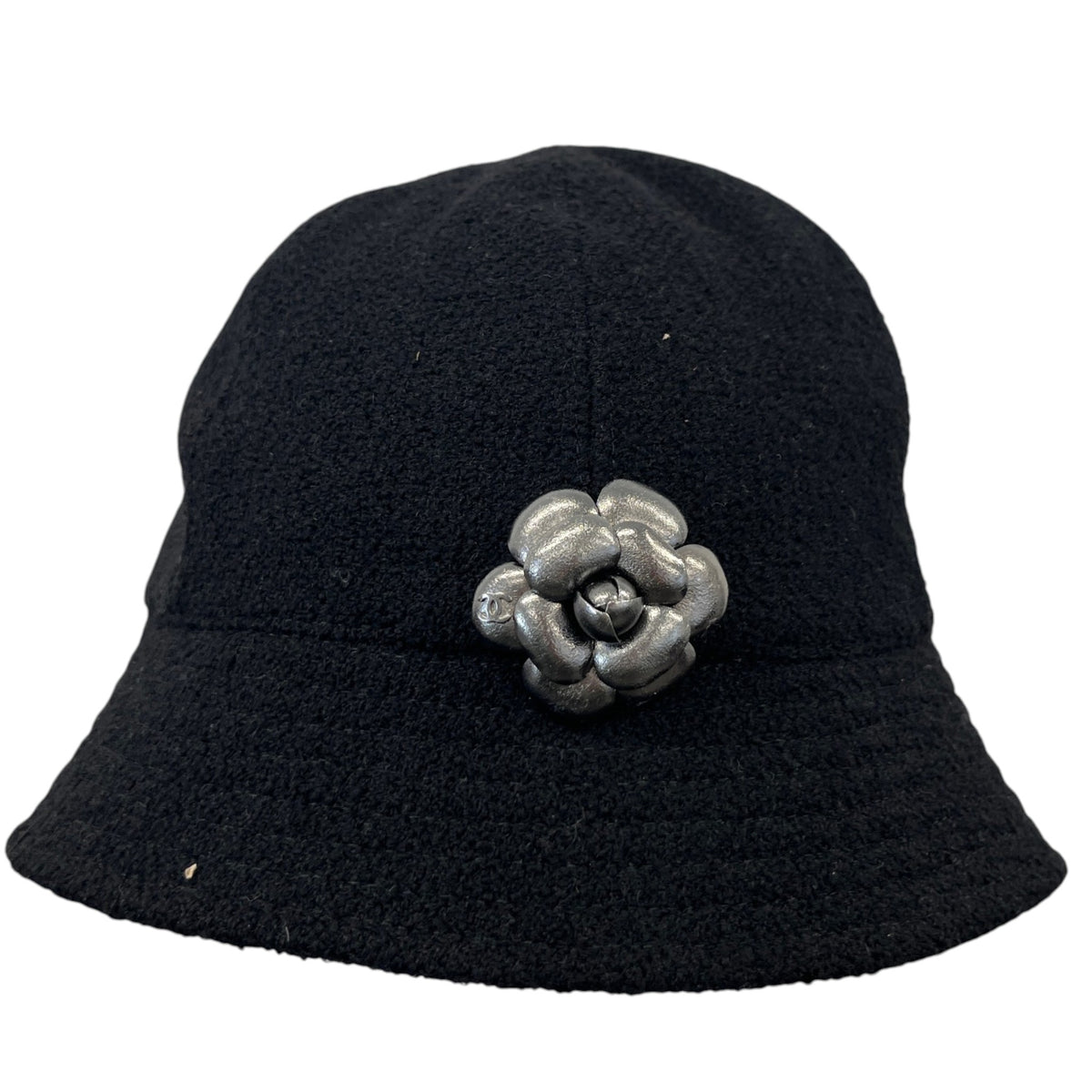 Women's Wool Metal Flower Bucket Hat Black Size L - Photo 1