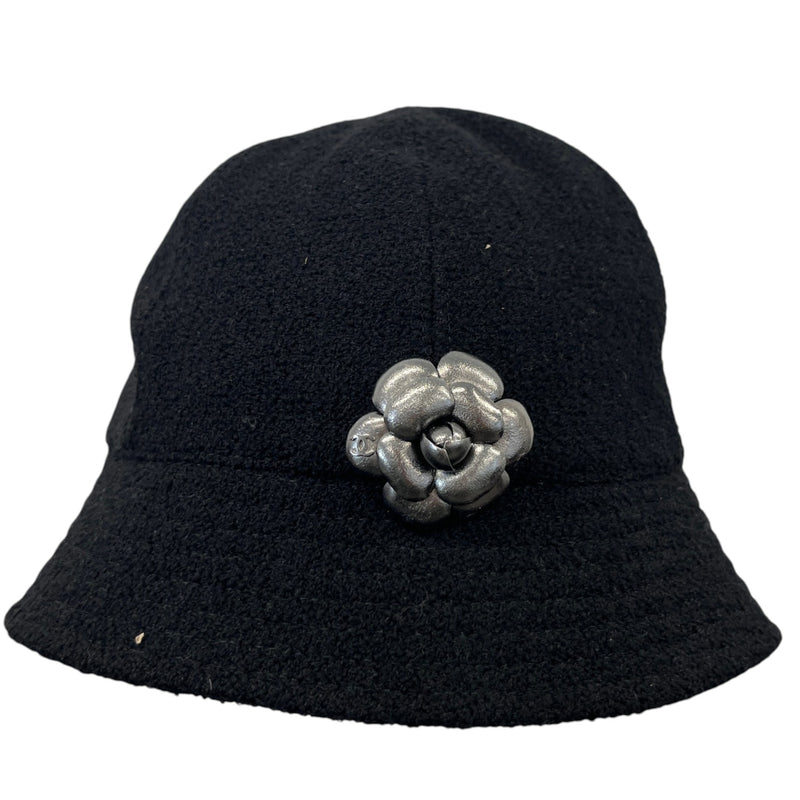 Women's Wool Metal Flower Bucket Hat Black Size L