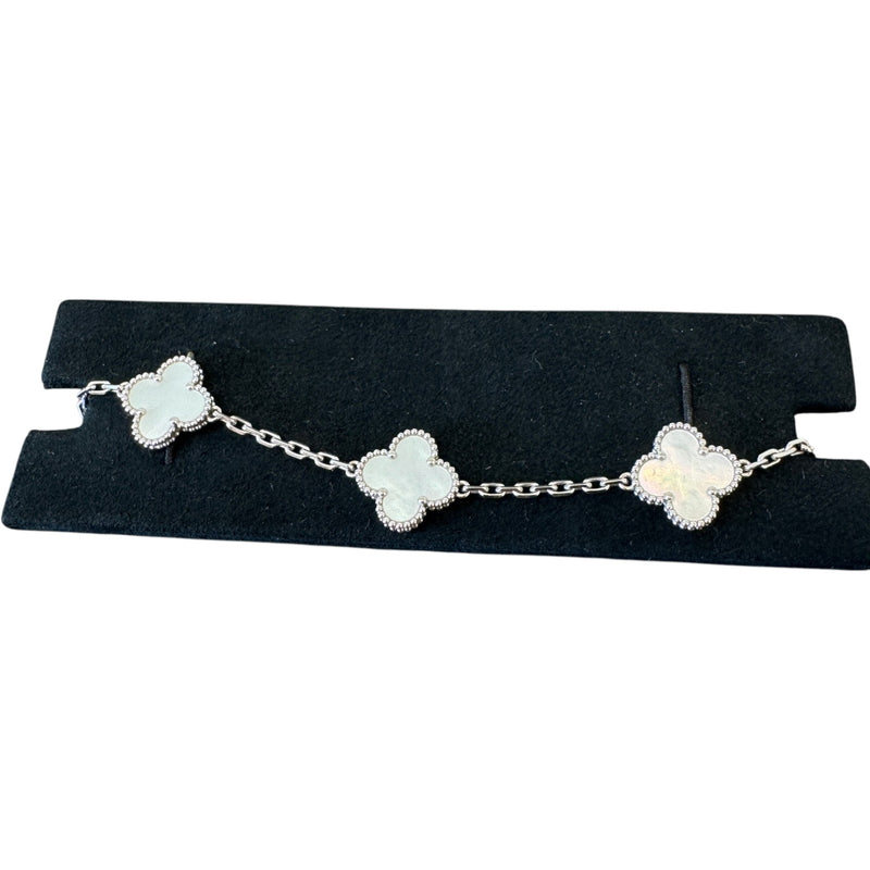 Women's White Gold Mother of Pearl 5 Motifs Vintage Alhambra Bracelet Gold