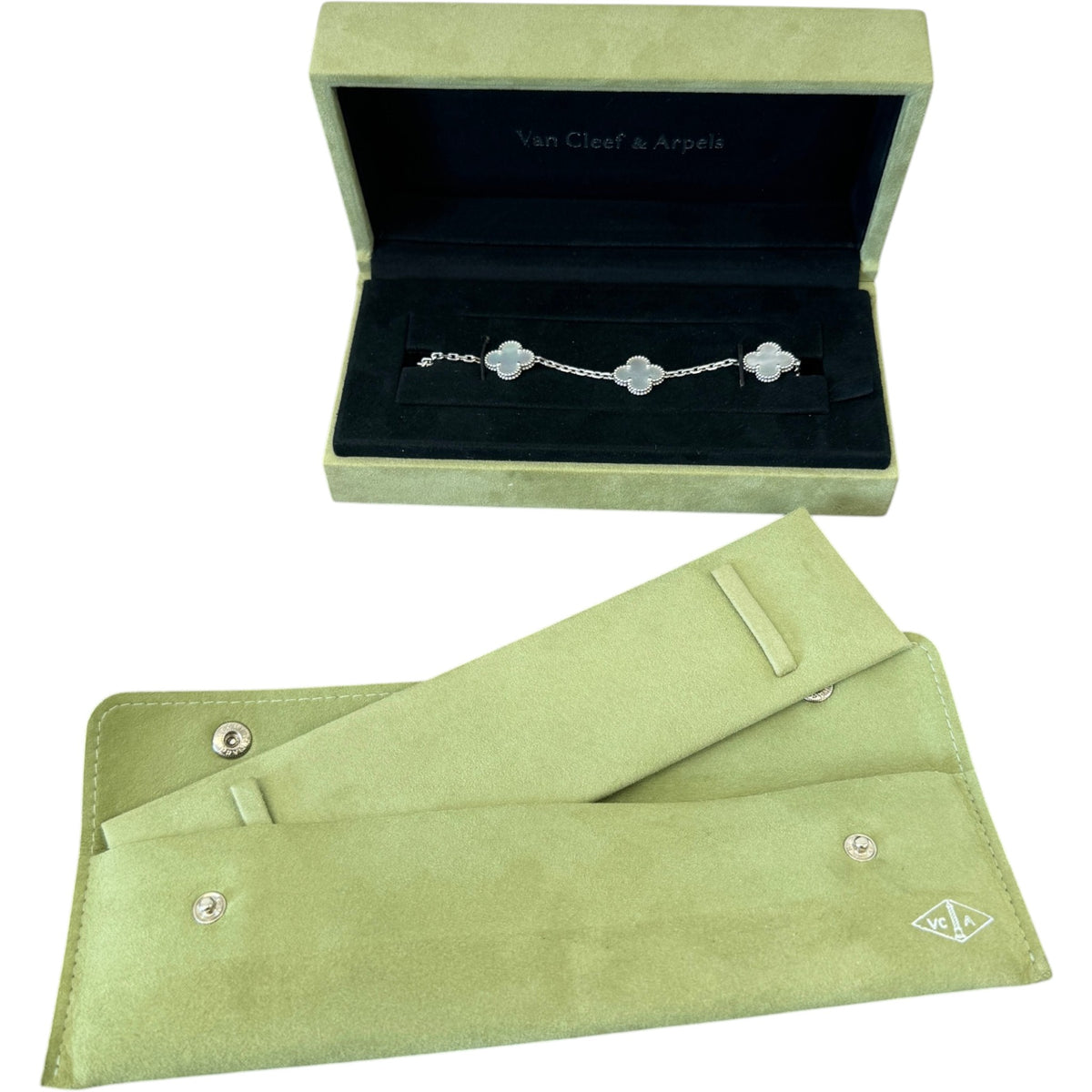 Women's White Gold Mother of Pearl 5 Motifs Vintage Alhambra Bracelet Gold - Photo 11