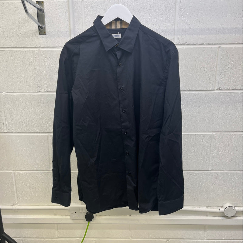 Men's Embroidered Logo Long Sleeve Shirt Black Size XXL