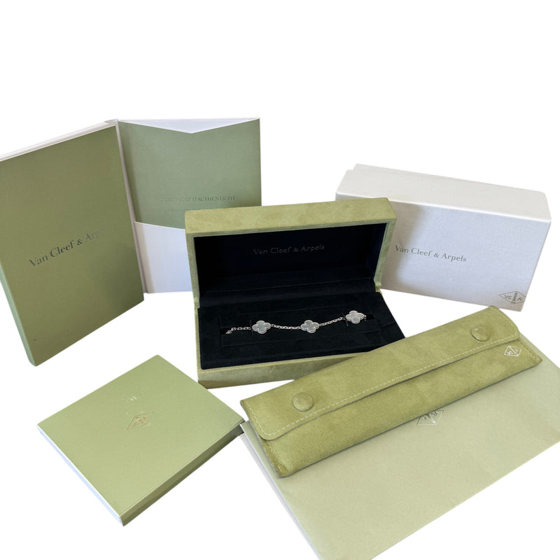 Women's White Gold Mother of Pearl 5 Motifs Vintage Alhambra Bracelet Gold