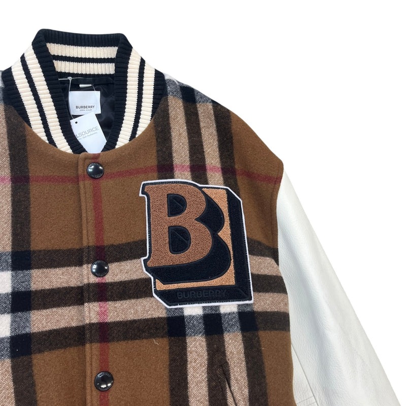 Men's Check Print Varsity Jacket Brown Size IT 48 / M