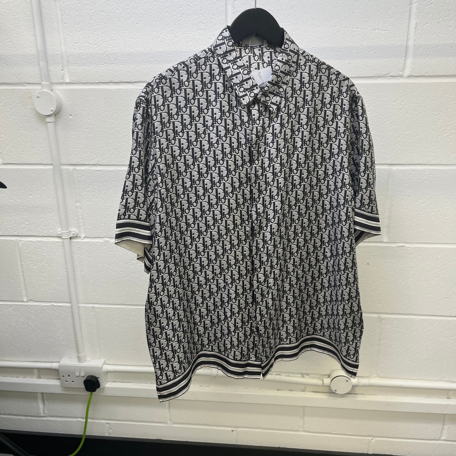 Men's Oblique Silk Short Sleeve Shirt Grey Size L - Photo 7