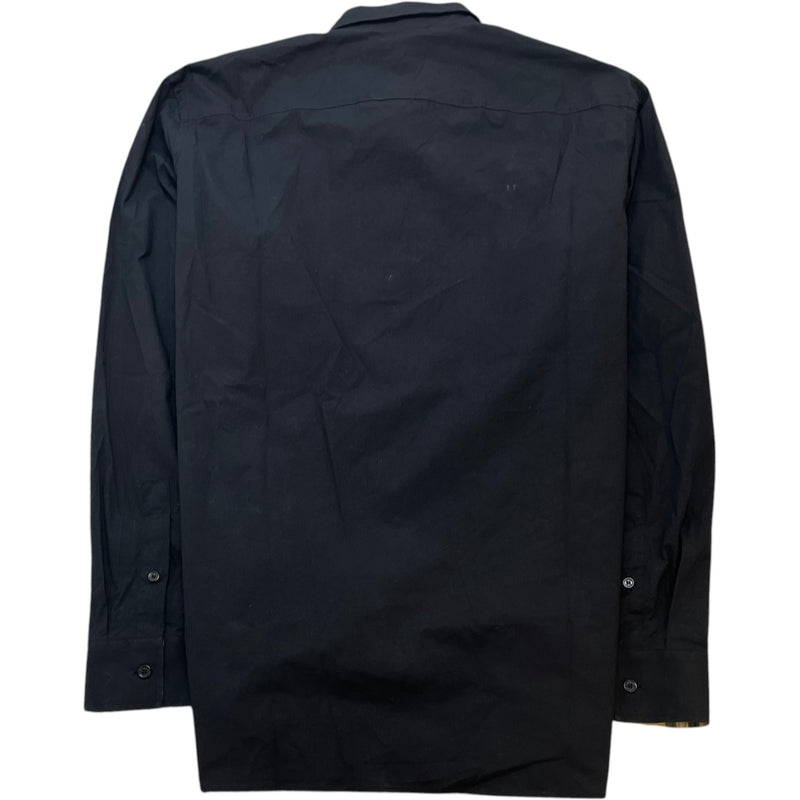 Men's Embroidered Logo Long Sleeve Shirt Black Size XXL