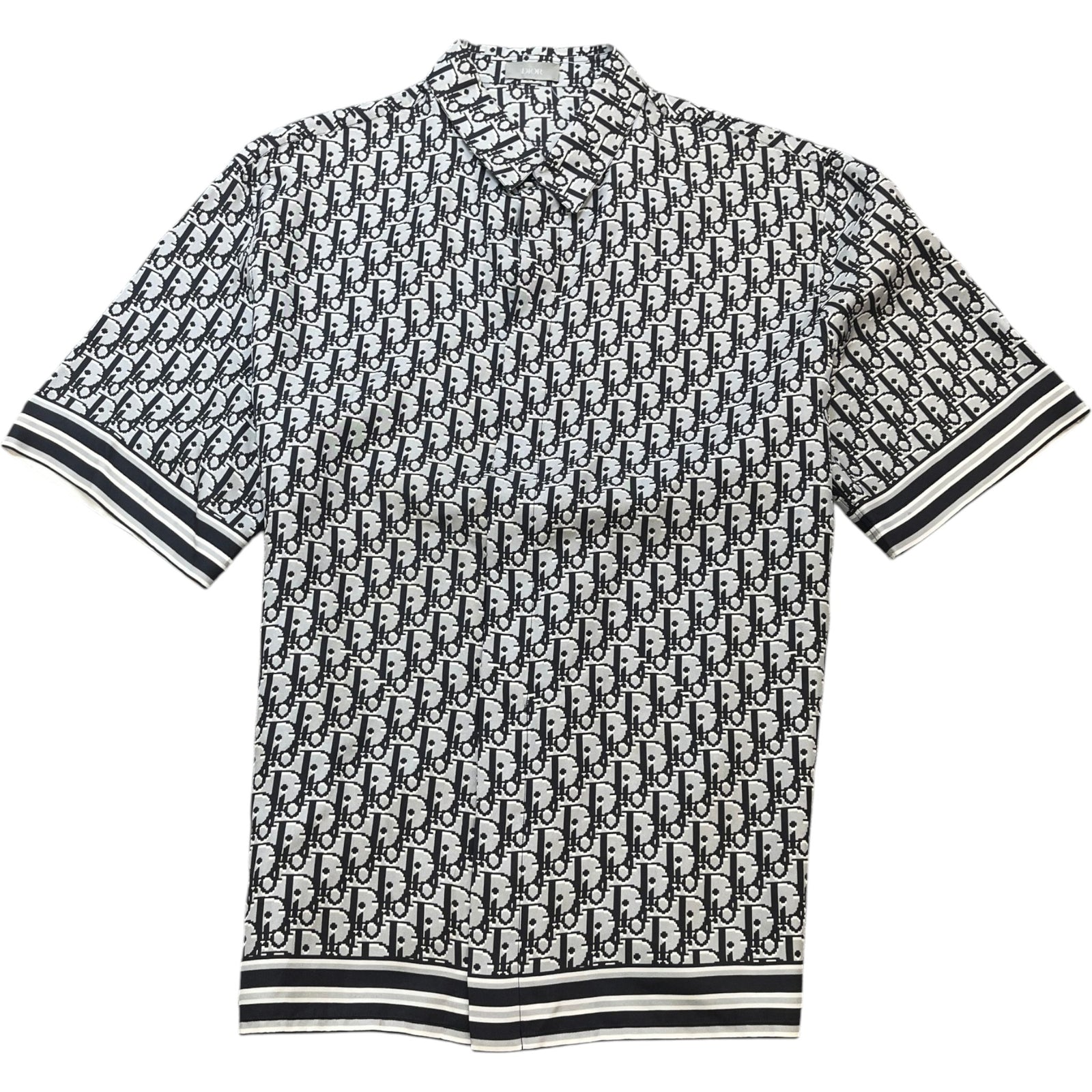 Men's Oblique Silk Short Sleeve Shirt Grey Size L - Photo 1