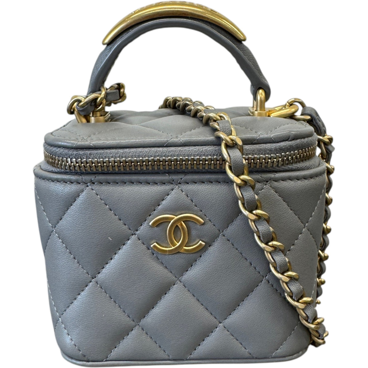 Women's Mini Metal Top Handle Vanity Handbag Grey - Photo 1