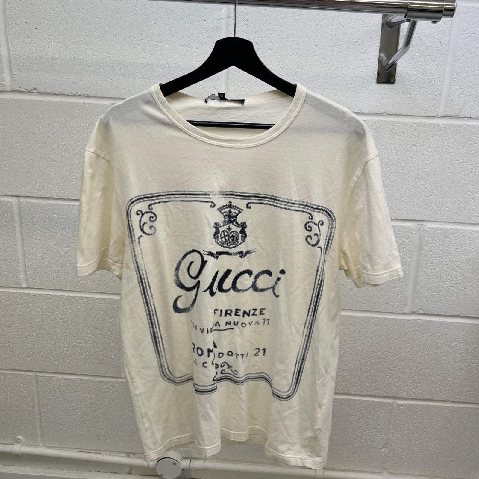 Men's Vintage Style Logo Print T-Shirt Cream Size M - Photo 8