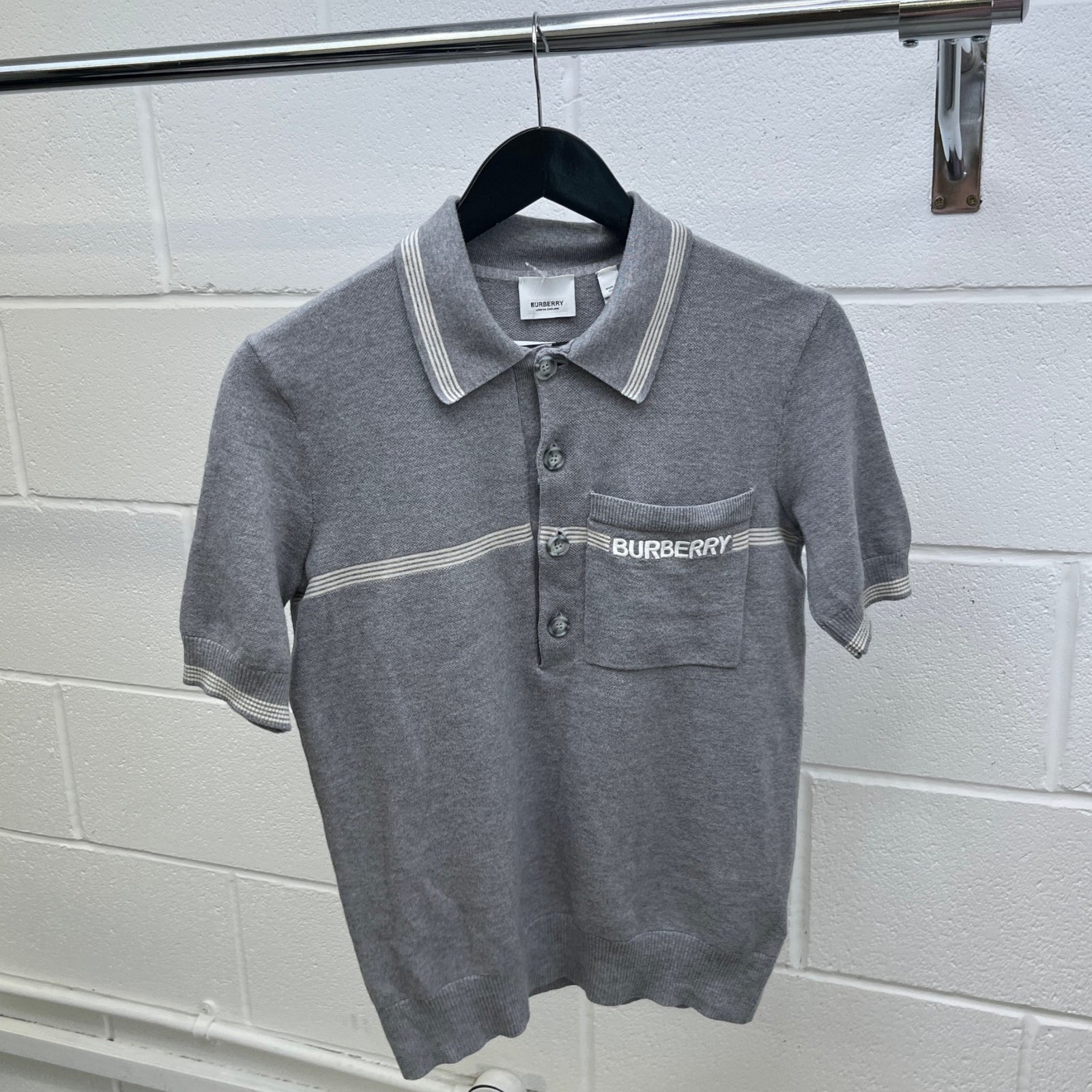 Men's Embroidered Logo Knit Polo Shirt Grey Size S - Photo 8