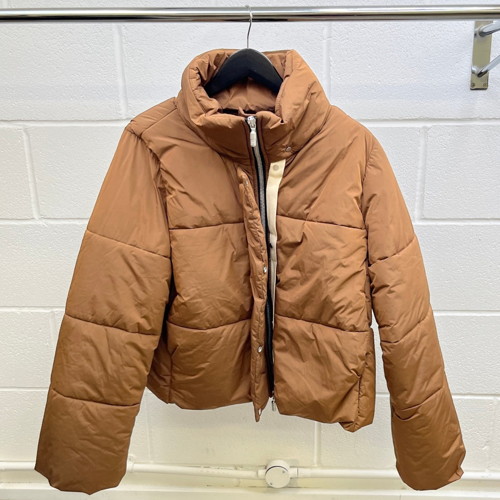 Men's Logo Print Down Jacket Brown Size M - Photo 8