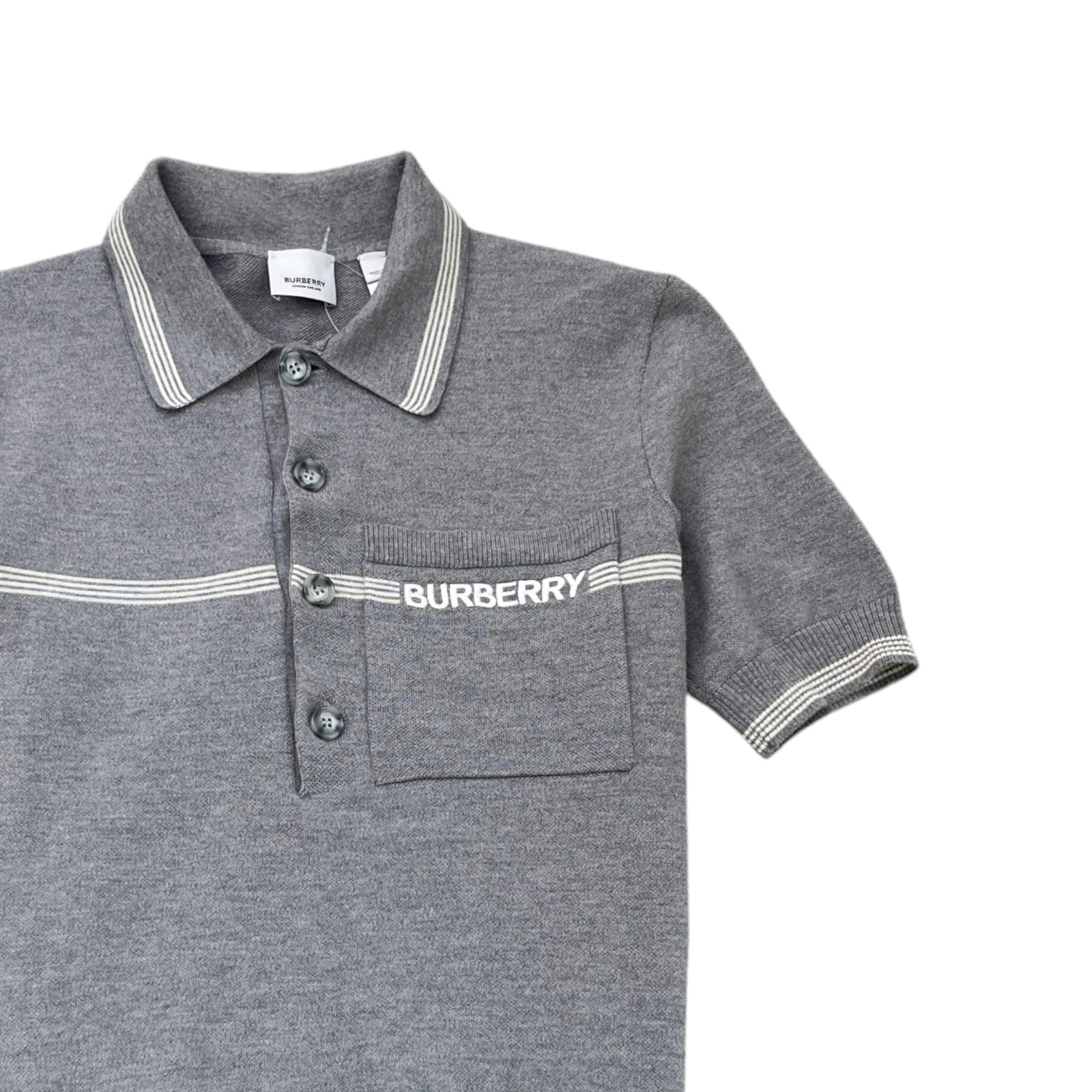 Men's Embroidered Logo Knit Polo Shirt Grey Size S - Photo 3