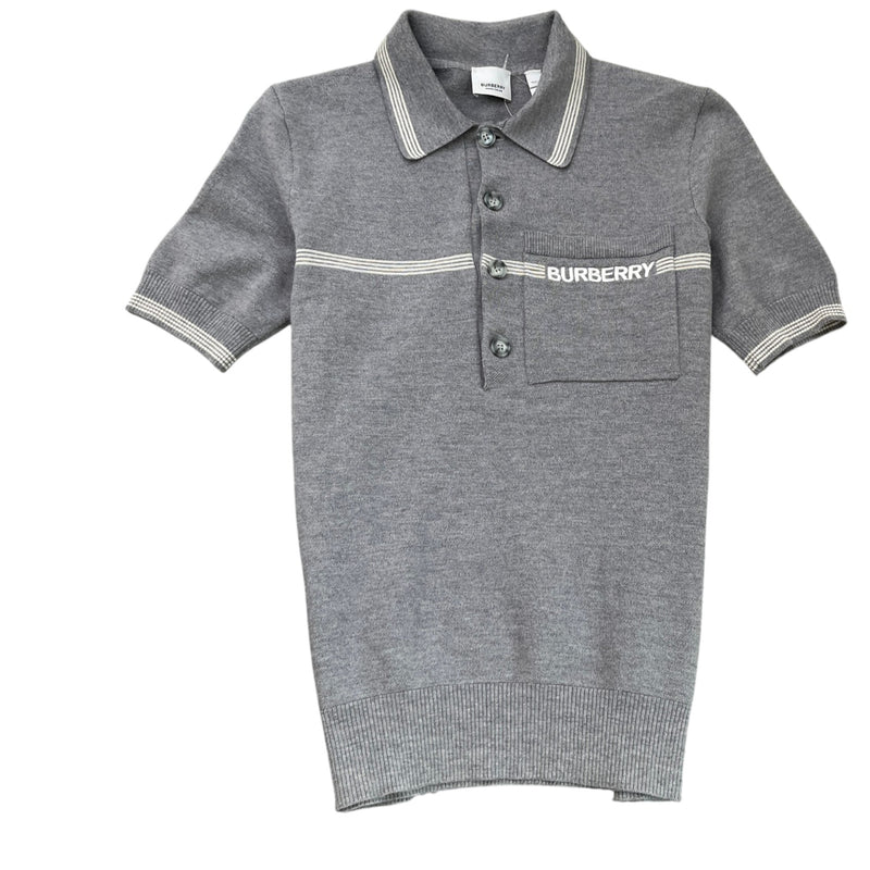 Men's Embroidered Logo Knit Polo Shirt Grey Size S