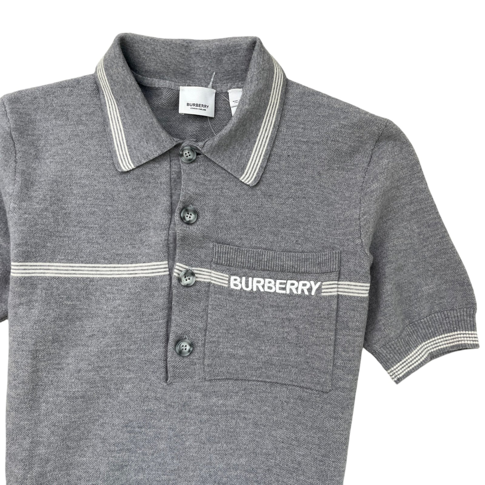 Men's Embroidered Logo Knit Polo Shirt Grey Size S - Photo 5