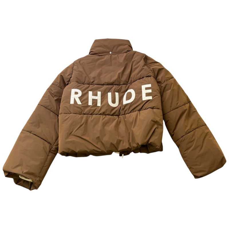 Men's Logo Print Down Jacket Brown Size M