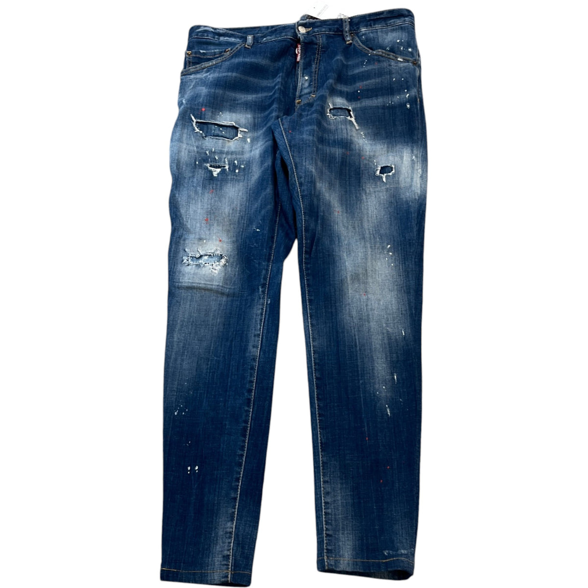 Men's Distressed Paint Splatter Jeans Blue Size XL / W36 - Photo 1