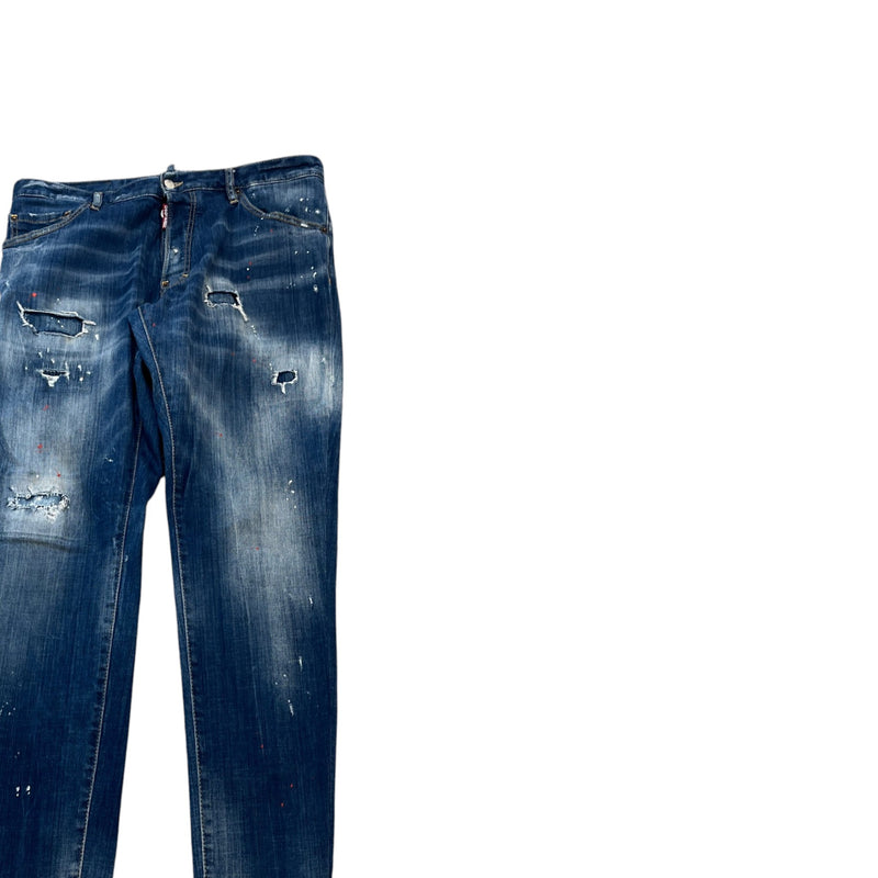 Men's Distressed Paint Splatter Jeans Blue Size XL / W36