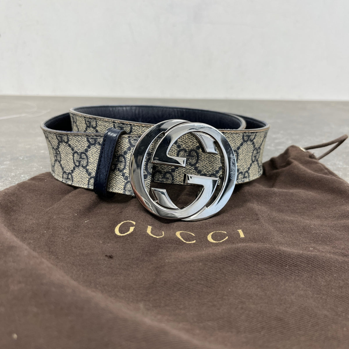 Men's Interlocking GG Supreme Belt Beige Size 30" - Photo 8
