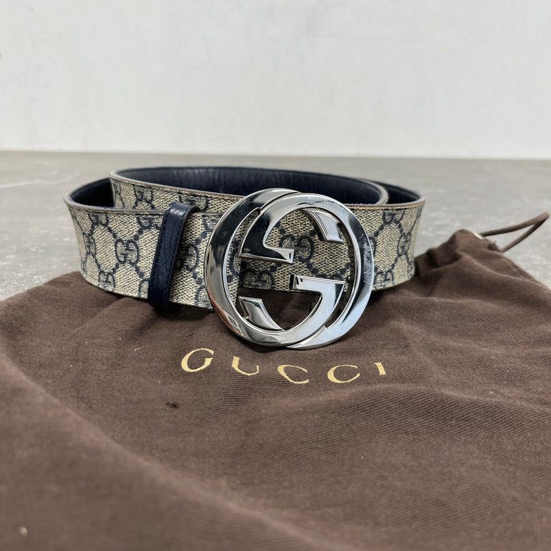 Men's Interlocking GG Supreme Belt Beige Size 30"