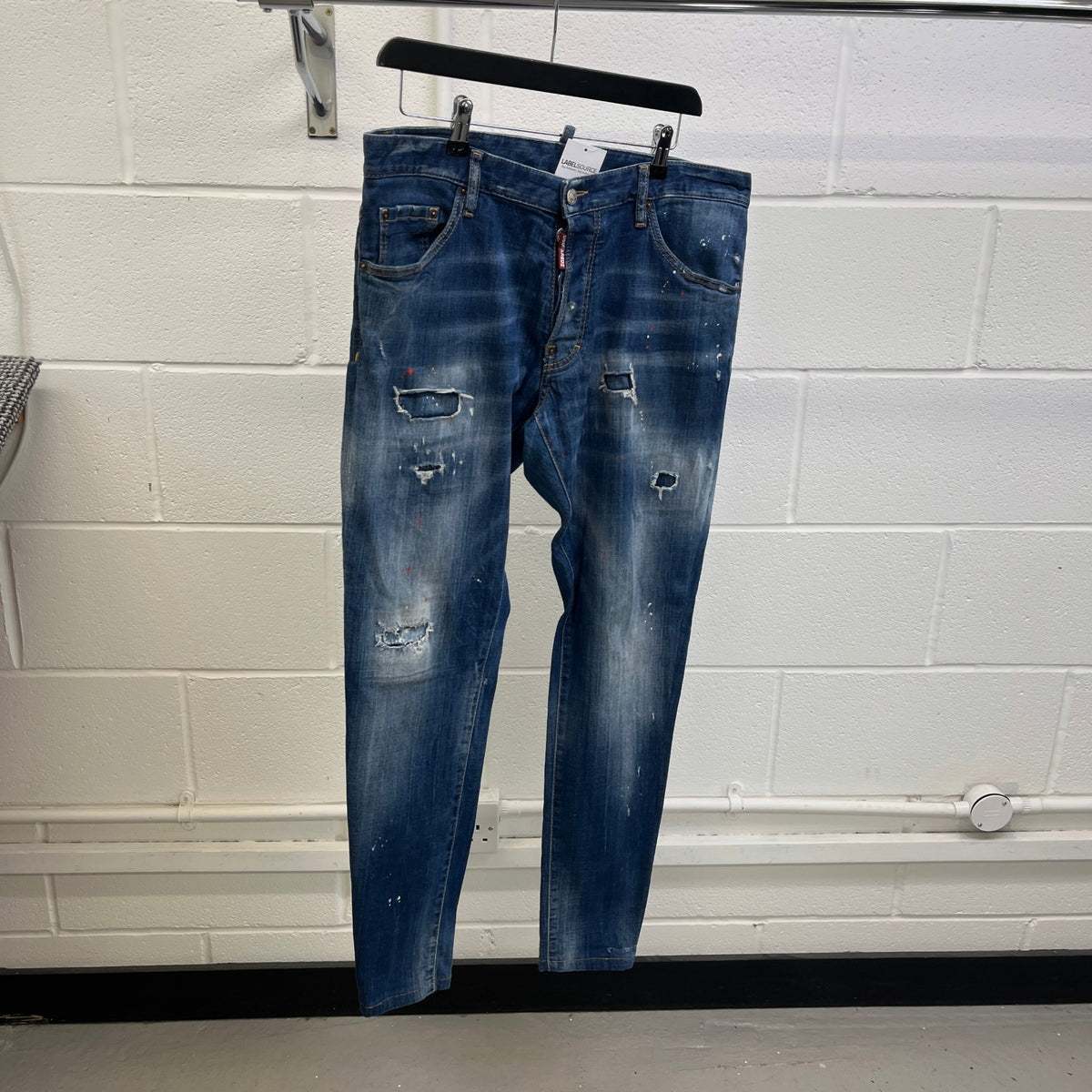 Men's Distressed Paint Splatter Jeans Blue Size XL / W36 - Photo 7