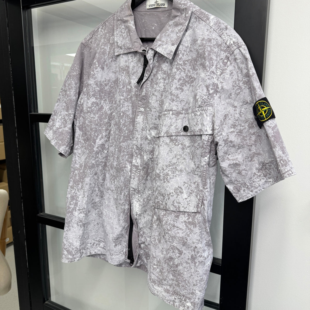 Men's Applique Logo Pigment Shirt Grey Size L - Photo 9